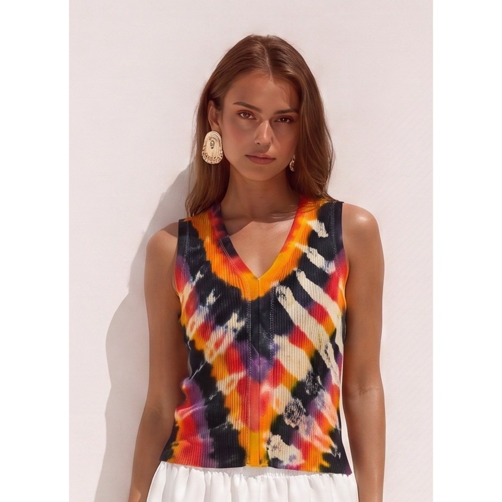 Liz Claiborne Womens V Neck Sleeveless Tie‎ Dye Rib Knit Sweater Vest Size Small